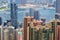 Hongkong view, city buildings and harbor
