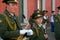 The honor guard platoon of the peter and paul fortress (city museum) in the paved courtyard of the fortress