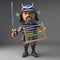 Honourable Japanese samurai warrior counts on an abacus, 3d illustration