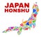 Honshu Island Map - Mosaic of Color Triangles
