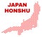 Honshu Island Map - Mosaic of Valentine Hearts
