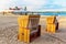 Hooded beach chairs at the pier in Ahlbeck, Germany