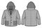 Hooded checkered grey jacket with zip closure and pockets
