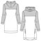 Hooded Color Block Girls Fleece Dress fashion flat sketch template. Technical Fashion Illustration. Women Sweatshirt cut and sew