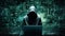 A hooded figure hacking data servers