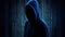 Hooded Hacker Binary Code Background Cybersecurity Intrusion Theme Generative AI