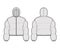 Hooded jacket Down puffer coat technical fashion illustration with long sleeves, zip-up closure, boxy fit, crop length