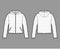 Hooded jacket Down puffer coat technical fashion illustration with long sleeves, zip-up closure, pocket, narrow quilting