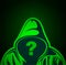 Hooded man with question mark on place of face. Anonymous or hacker person. Who is this person Vector illustration.