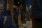 Hooded penitents leaving the church before the start of an easter holy week procession in mallorca