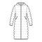 Hooded quilted shell down coat jacket puffer technical fashion illustration with long sleeve, knee length, oversized