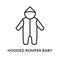 Hooded romper baby flat line icon. Vector illustration infant coverall. Symbol for baby apparel store.