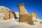 The hoodoos of drumheller during a sunny frosty winter day, drumheller, badlands of Alberta, Alberta, Canada