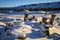 The hoodoos of drumheller during a sunny frosty winter day, drumheller, badlands of Alberta, Alberta, Canada