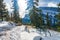 Hoodoos Viewpoint in a snowy autumn sunny day. Banff National Park