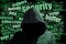 Hoody hacker cybersecurity word cloud information security concept
