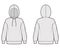 Hoody sweatshirt technical fashion illustration with long sleeves, oversized body, banded hem, cuff. Flat extra large