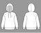 Hoody sweatshirt technical fashion illustration with long sleeves, oversized body, banded hem, cuff. Flat extra large