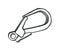 Hook carabiner which is used for fastening of a belt to a backpack or other products. Metallic product for the clothing industry.