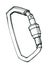 Hook carabiner which is used for fastening of a belt to a backpack or other products. Metallic product for the clothing industry.