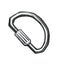 Hook carabiner which is used for fastening of a belt to a backpack or other products. Metallic product for the clothing industry.