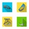 Hook, mountaineer harness, insurance and other equipment.Mountaineering set collection icons in flat style vector symbol