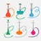Hookah labels and smoke logo. Set of oriental Hookah silhouettes. Isolated traditional Hookah