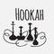 Hookah labels and smoke logo. Set of oriental nargile silhouettes. Isolated traditional shishe