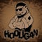 Hooligan-boar image on a wooden background.