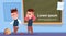 Hooligan Pupils In Class Room, Two Bad School Boys Over Chalk Board