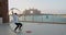 Hoop tricks, a man is doing wheel gymnastics during sunset, Dubai, UAE, 4k