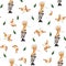 Hoopoe among berries in autumn forest watercolor seamless pattern