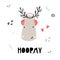 Hooray - Cute hand drawn nursery poster with cartoon deer with headphones and with hand drawn lettering