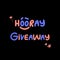 Hooray giveaway. Colorful poster template for prize drawing and promotion in social network. Banner for online prize contest,