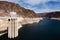 A Hoover Dam 395 feet high concrete and steel intake tower with the Colorado River