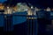 The Hoover Dam illuminated at night.