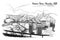 Hoover Dam stunning panoramic view. Black and white linear hand drawing. Sketch style.