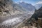 Hopar glacier or Hopper glacier is covered with rubble, boulders and mud, Nagar Valley. Gilgit Baltistan, Pakistan