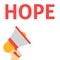 HOPE Announcement. Hand Holding Megaphone With Speech Bubble