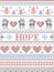 Hope Christmas vector pattern with Scandinavian Nordic festive winter pattern in cross stitch with heart, snowflake, trees