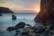 Hope Cove sunset landscape seascape with rocky coastline and lon