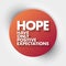 HOPE - Have Only Positive Expectations acronym, concept background