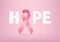 Hope lettering design with Pink ribbon, Breast Cancer Awareness pink ribbon of thread.