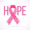 Hope message in pink with cancer awareness ribbon