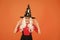 Hope spell works. Little child in witch costume. Halloween party. Small girl in black witch hat. Autumn holiday. Join