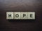 Hope, words on wooden cube blocks.