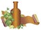 Hops plant, bottle and ribbon
