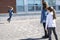 Hopscotch on the schoolyard with friends play together