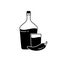 Horilka or vodka. Silhouette icon of Traditional Ukrainian moonshine. Black simple illustration of bottle, glass, chili pepper.