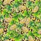 Horisontal background with three-leaved shamrocks, Lucky Irish Four Leaf Clover in the Field on leopard background